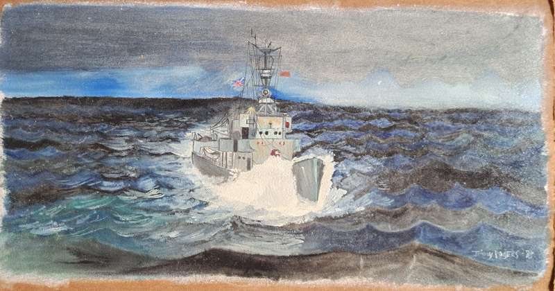 Unframed Oil of Boat painted on Board Signed Jimmy Rogers 98