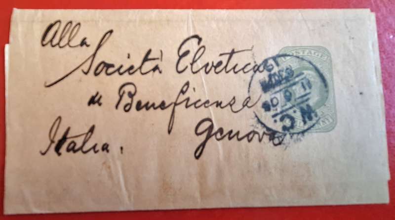 Postal Stationery Preprinted Edward VII Halfpenny Wrapper Addressed to Genova Date stamp 1908