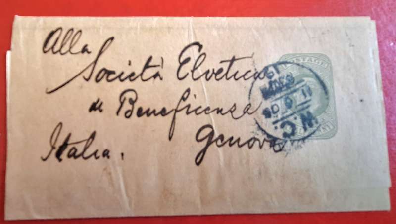 Postal Stationery Preprinted Edward VII Halfpenny Wrapper Addressed to Genova Date stamp 1908