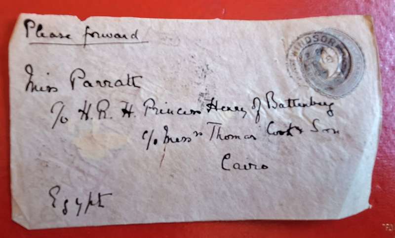 GB Envelope Front Victoria 2 1/2d Embossed postal stationary Cancelled Windsor MR 18 04 to Egypt