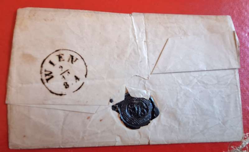 Sheet Folded into Envelope Posted from Austria to London with Arms 15 s. brown stamp and Sealing Wax