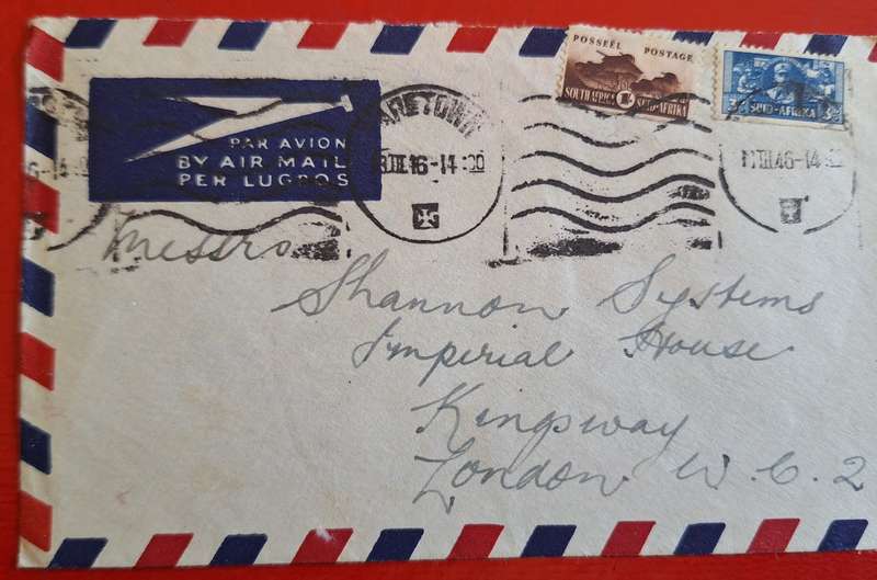 Airmail Envelope 1946 Posted from Cape Town to London