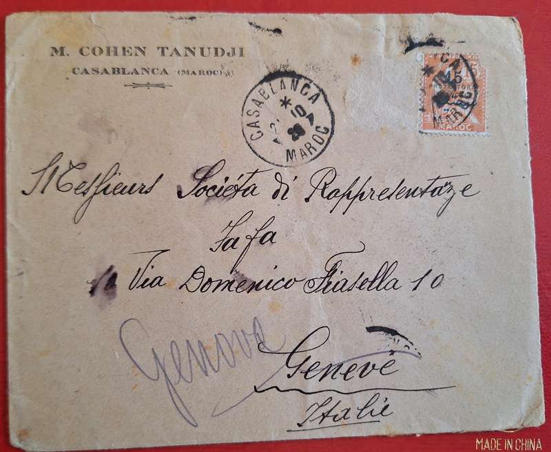 Envelope 1920 Posted from Casablanca Maroc to Geneve Italy