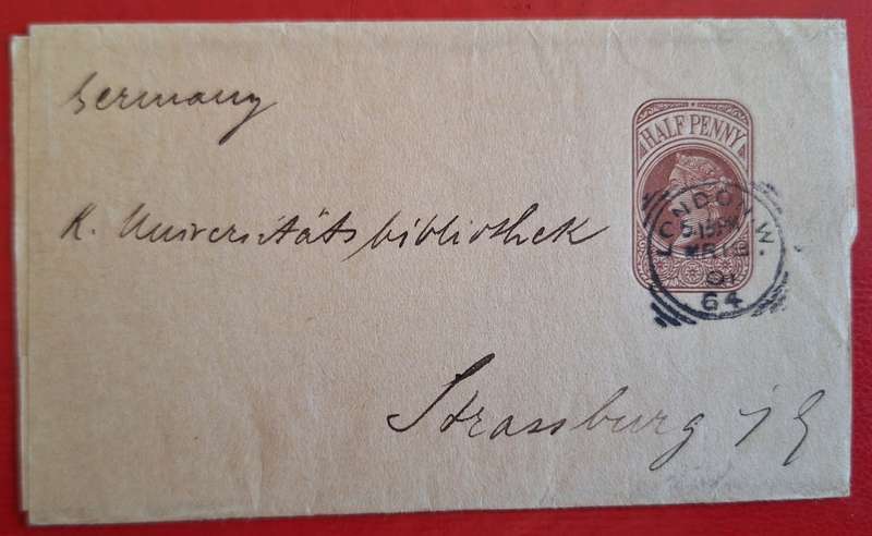 Postal Stationery Preprinted Victoria Half penny Date stamp London 1901 Posted to Germany