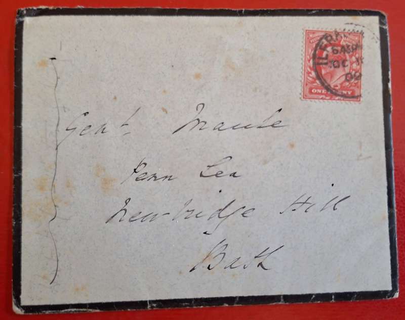 Mourning Stationery 1909 with Edward II One Penny stamp posted to Bath