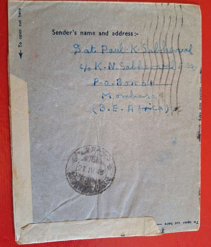 Air Letter with Uganda Kenya Tanganyika Stamp Posted to Iran 1948