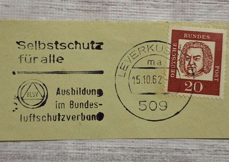 Germany 1962 Leverkusen Post mark  Selbsyschutz fur alle Cancellation