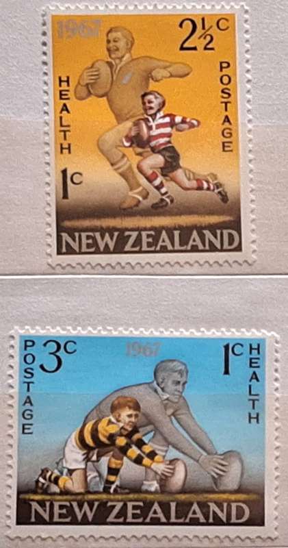 New Zealand 1967 Health Issue Rugby Football Set of 2 Mint stamps