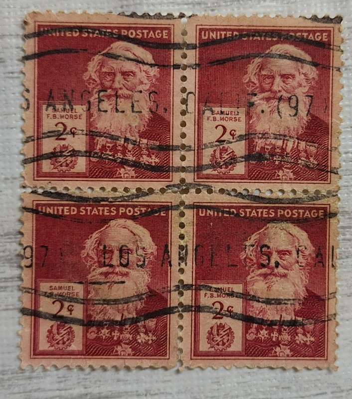 USA 1940 Famous Americans: 2c Samuel Morse Block of 4 Used stamps