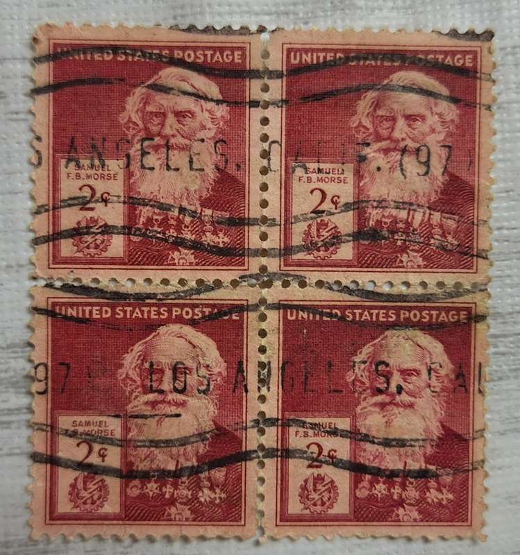 USA 1940 Famous Americans: 2c Samuel Morse Block of 4 Used stamps