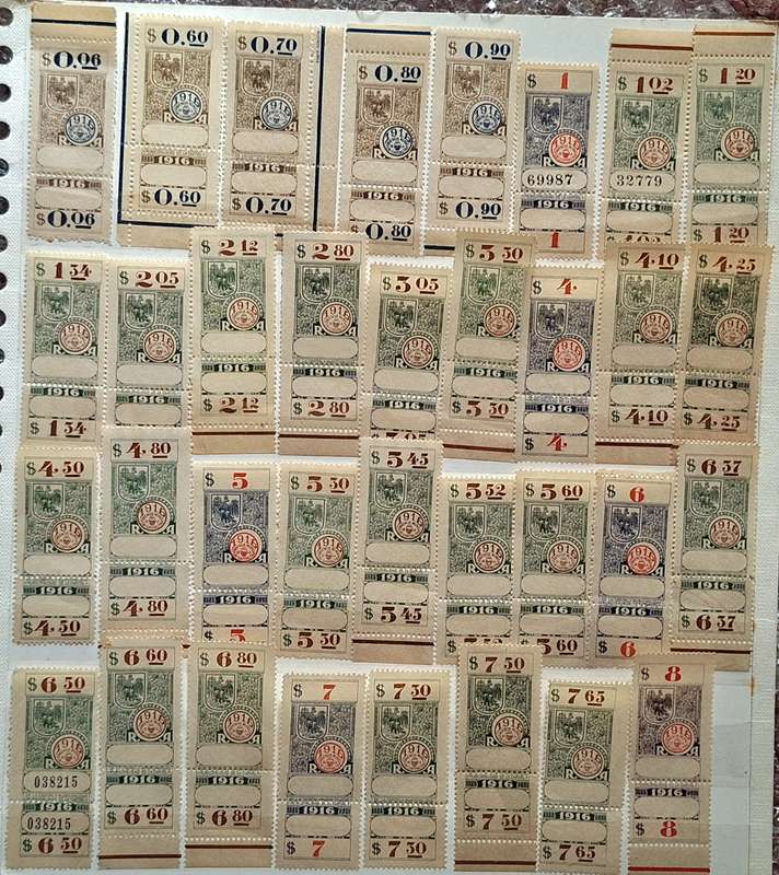 Argentina 1916 Municipality of the Capital 34 Unused Revenue Stamps with Tabs Mostly unnumbered
