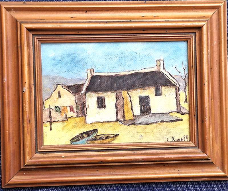 Framed Oil on Rowley Canvas Panel of Cottage by E J Rogoff