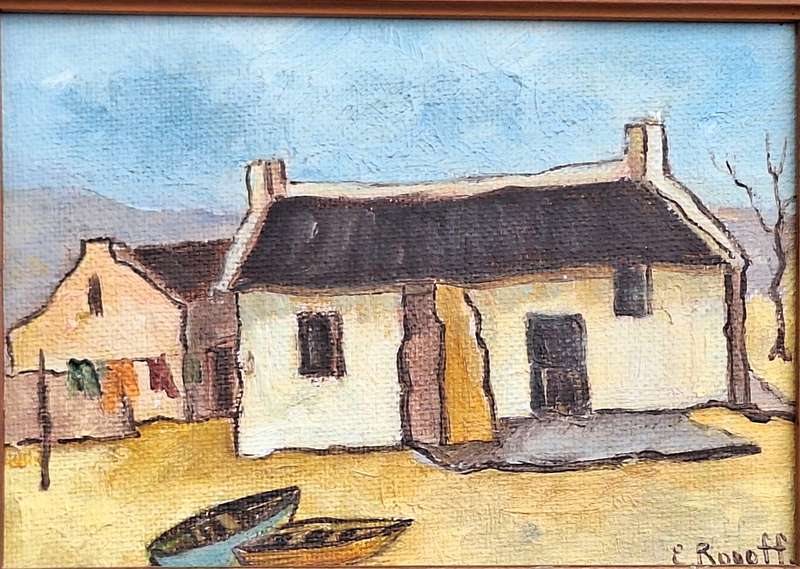 Framed Oil on Rowley Canvas Panel of Cottage by E J Rogoff