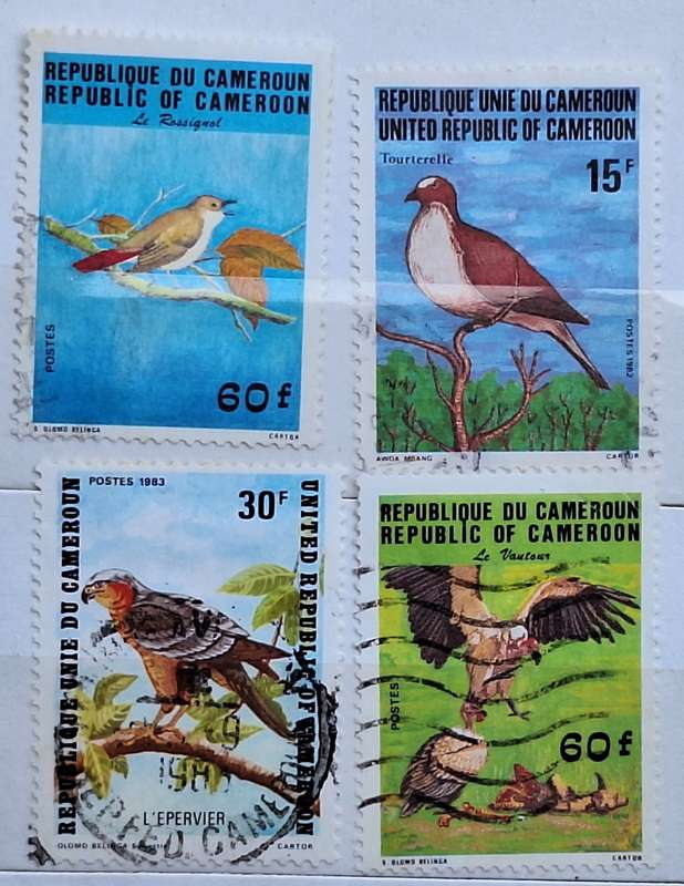 Cameroon Mixed Lot 4 Used stamps Theme: Birds