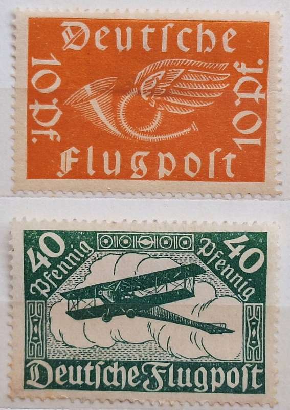Germany 1919 1st 2 Airmail stamps Issued Both Unused hinged.