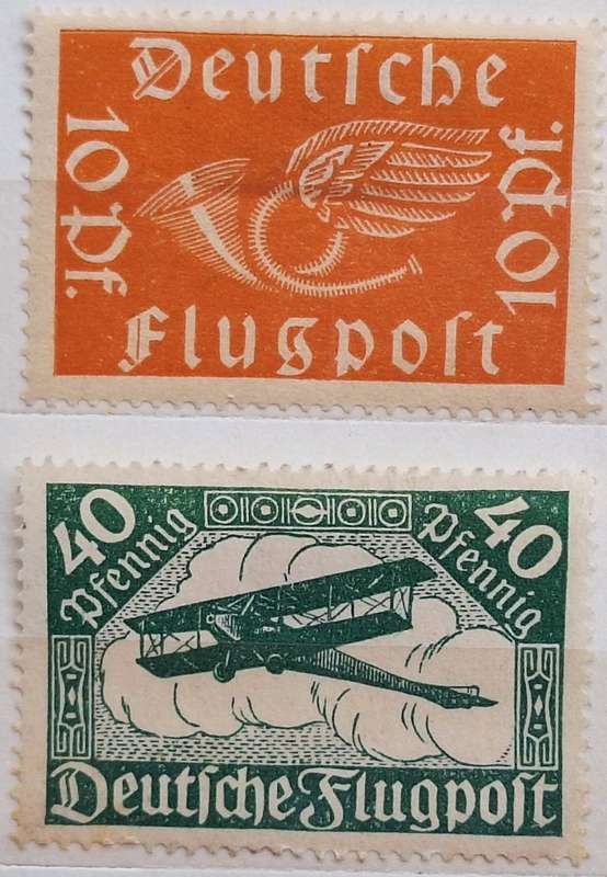 Germany 1919 1st 2 Airmail stamps Issued Both Unused hinged.