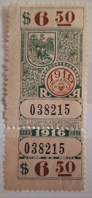 Argentina 1916 Municipality of the Capital 34 Unused Revenue Stamps with Tabs Mostly unnumbered
