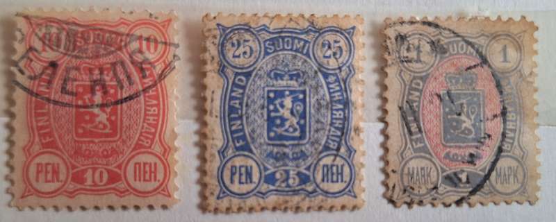Finland  1889-1894 National arms Russian inscription 3 Used Hinged stamps