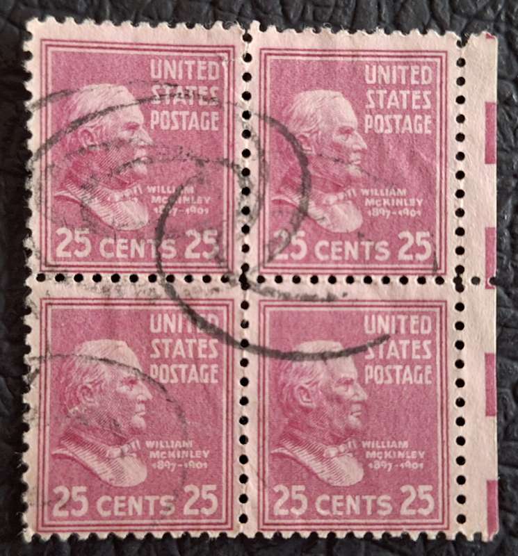 USA 1938 Presidential Issue: William McKinley 25cent Block of 4 Used stamps