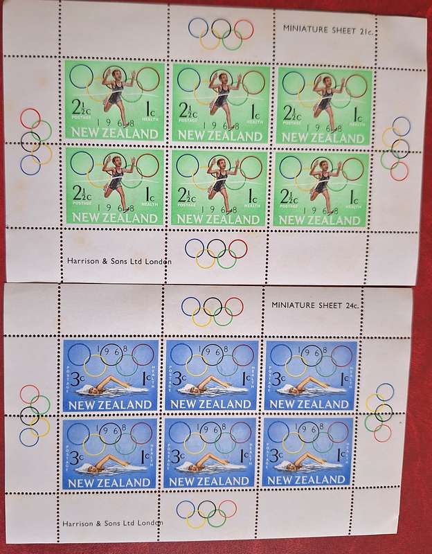 New Zealand 1968 Health Issue Set of 2 Unused Hinged Miniature Sheets