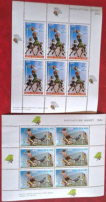 New Zealand 1970 Health Issue Basketball / Soccer Set of 2 Mint Miniature Sheets
