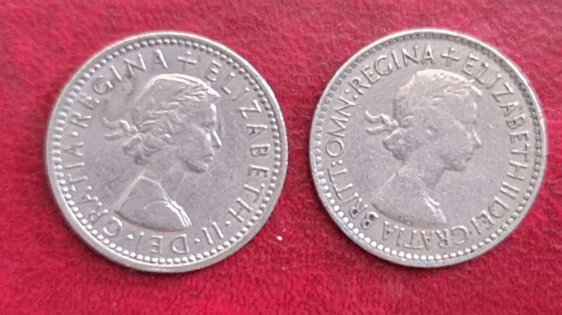 GB 1953 and 1956 Six Pence  Copper-nickel
