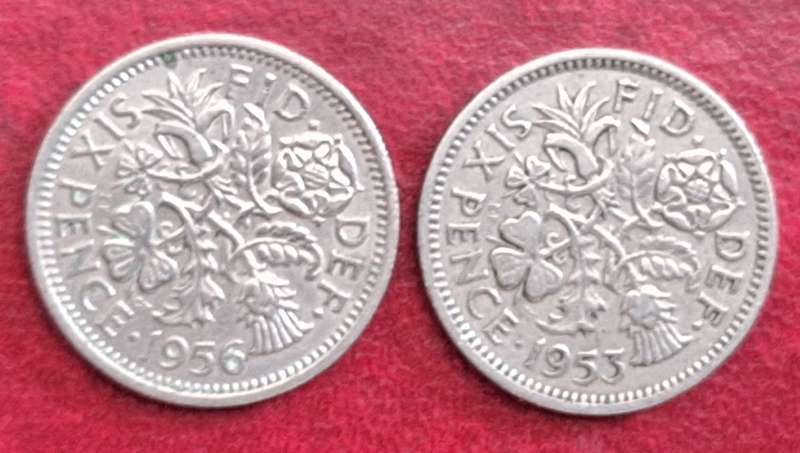 GB 1953 and 1956 Six Pence  Copper-nickel