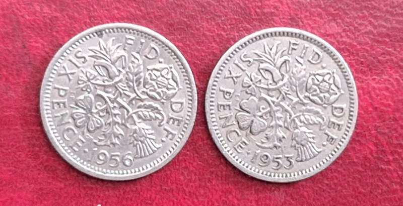 GB 1953 and 1956 Six Pence  Copper-nickel