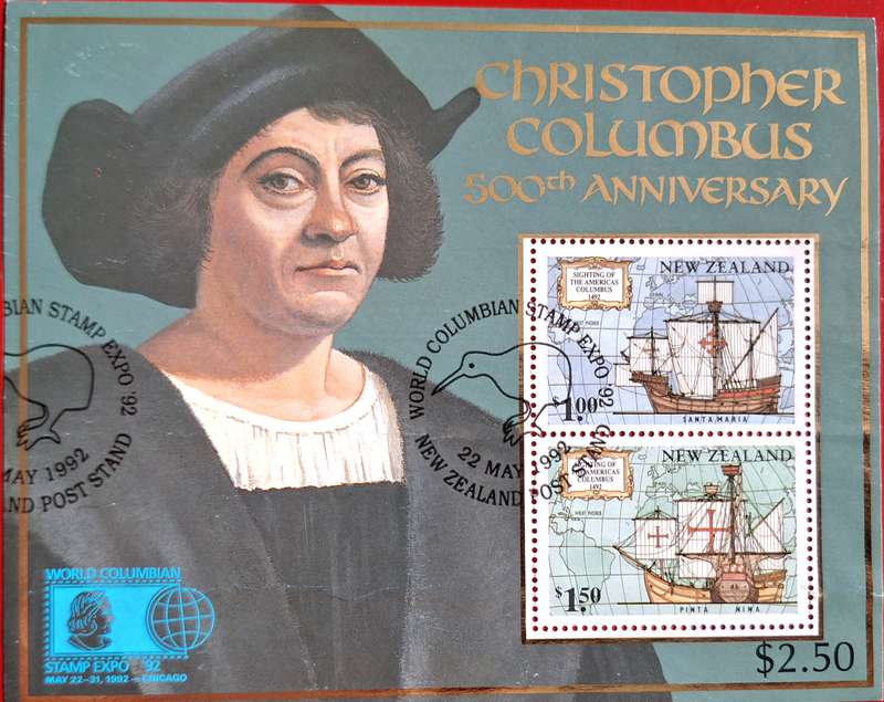 New Zealand 1992 Columbian Stamp Expo Cancelled Miniature Sheet