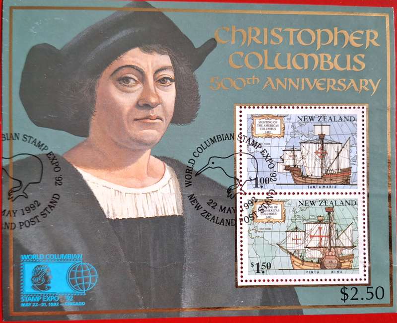 New Zealand 1992 Columbian Stamp Expo Cancelled Miniature Sheet