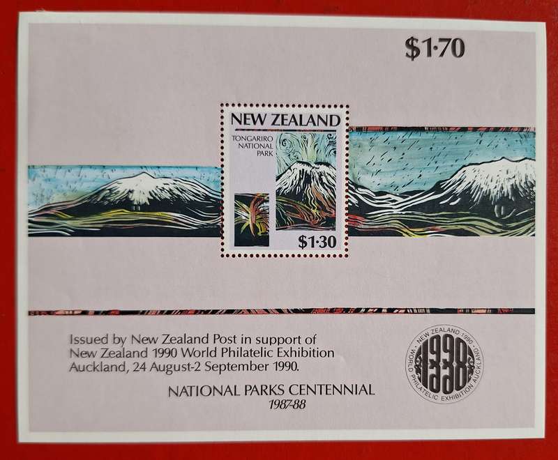 New Zealand 1987 National Parks Unused Hinged Miniature Sheet with 1990 World Exhibition Logo