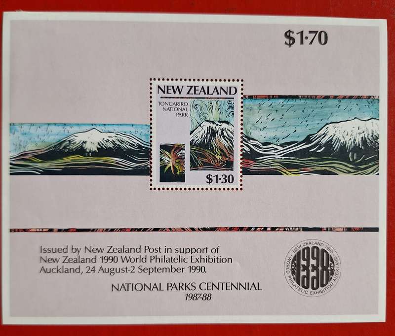 New Zealand 1987 National Parks Unused Hinged Miniature Sheet with 1990 World Exhibition Logo