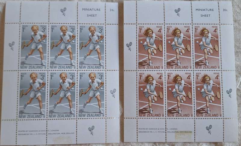 New Zealand 1972 Health Issue Tennis Set of 2 Unused Hinged Miniature Sheets
