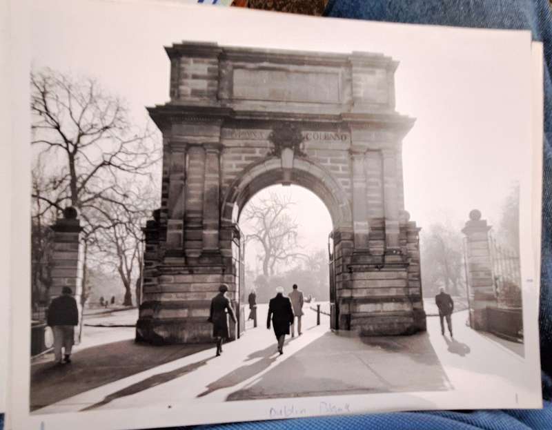 Vintage 21.5x16.5cm Black and White Photograph Entrance of St Stephen s Green Park Dublin Ireland