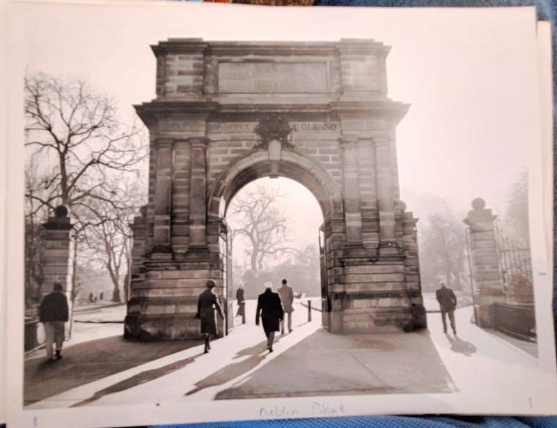 Vintage 21.5x16.5cm Black and White Photograph Entrance of St Stephen s Green Park Dublin Ireland