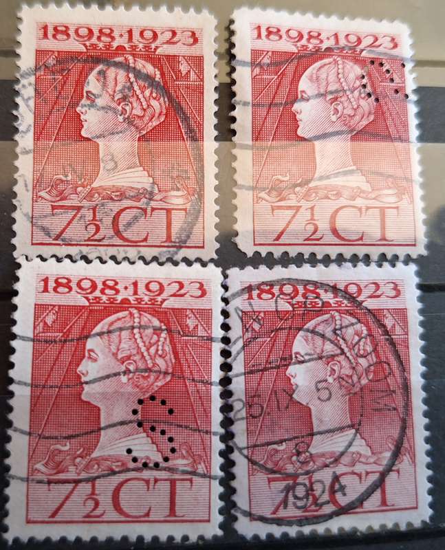 Netherlands Queen Wilhelmina Jubilee 1898-1923 25th Anniversary 4 Used 7 1/2ct stamps