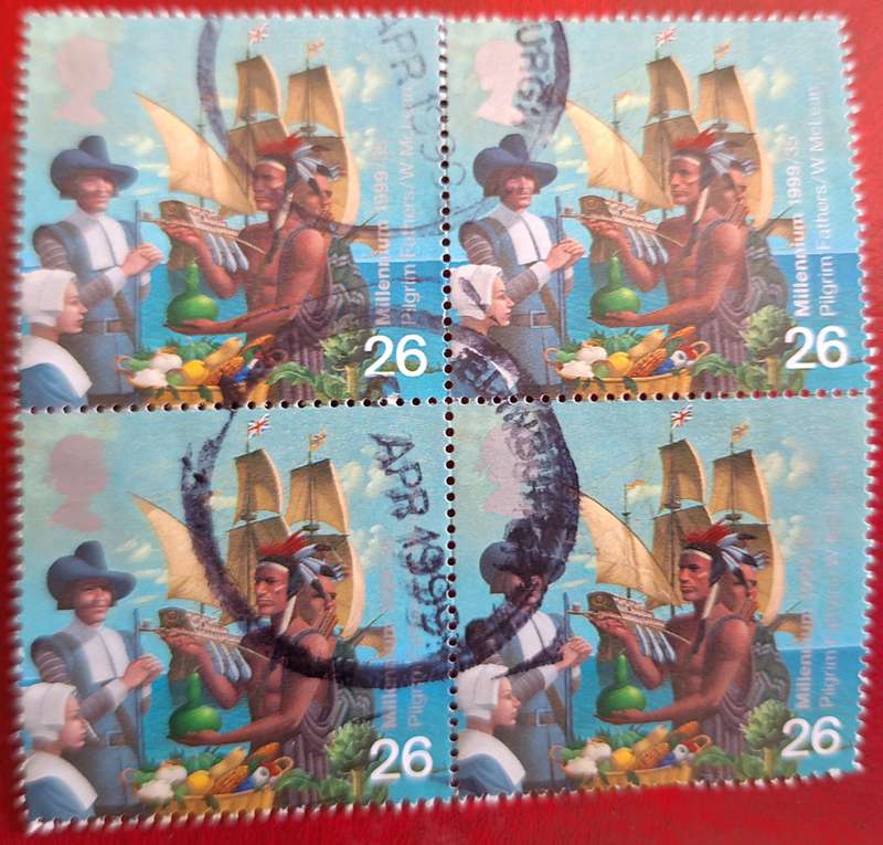 GB 1999 Millennium 26p Pilgrim Fathers Block of 4 Used stamps