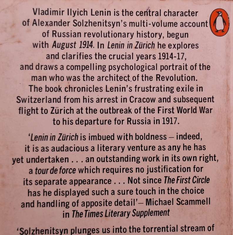 Lenin in Zurich by Alexander Solzhenitzyn Paperback Translated by H T Willetts