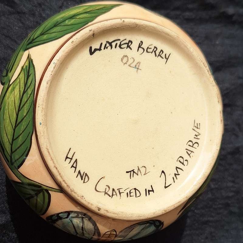 Water Berry Pottery Zimbabwe Lidded Sugar Bowl Butterfly Design