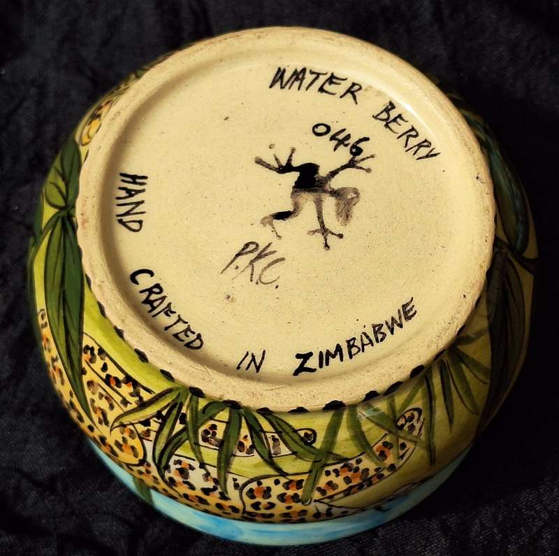 Water Berry Pottery Zimbabwe Lidded Sugar Bowl Leopard Design