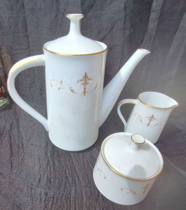 Vintage Noritake Courtney Japan Coffee Pot, Lidded Sugar Bowl and Milk Jug