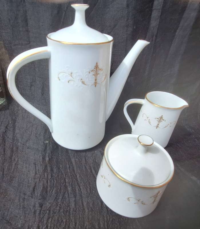 Vintage Noritake Courtney Japan Coffee Pot, Lidded Sugar Bowl and Milk Jug