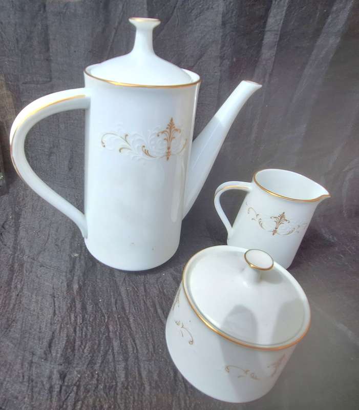 Vintage Noritake Courtney Japan Coffee Pot, Lidded Sugar Bowl and Milk Jug