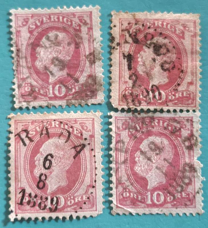 Sweden 1889 King Oscar 10 ore 4 Used stamps