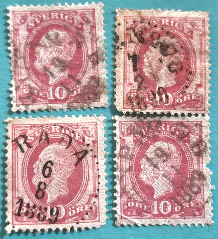 Sweden 1889 King Oscar 10 ore 4 Used stamps