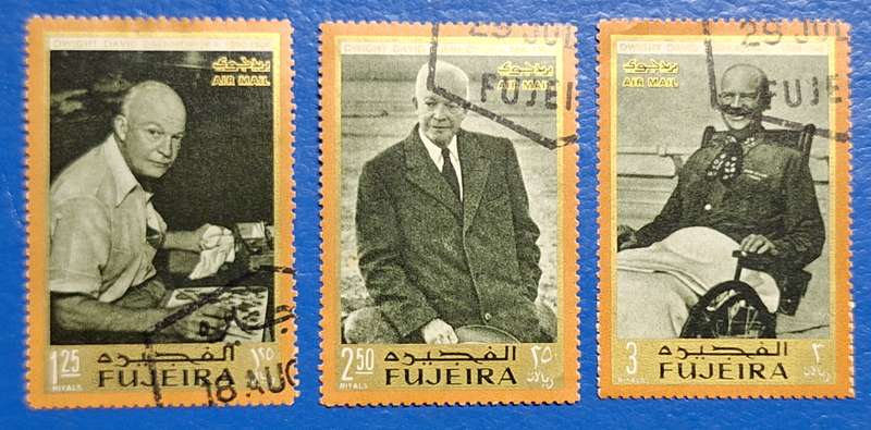 Fujeira 1969 Dwight D. Eisenhower 3 Cancelled Hinged stamps