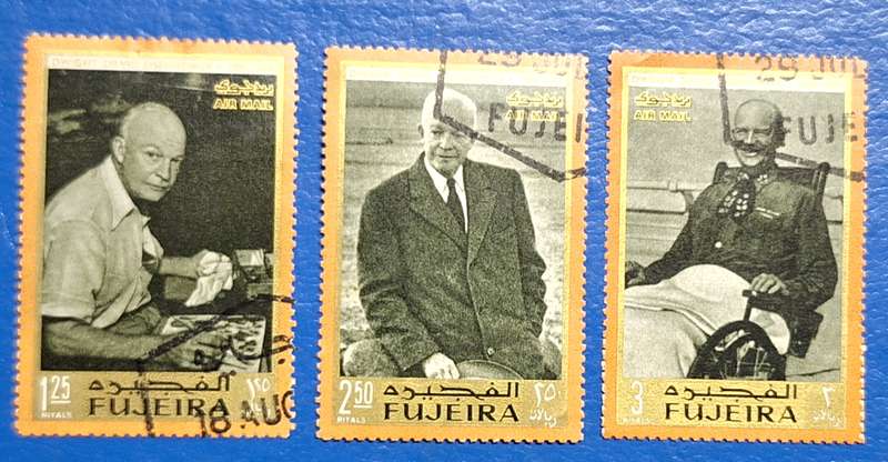 Fujeira 1969 Dwight D. Eisenhower 3 Cancelled Hinged stamps