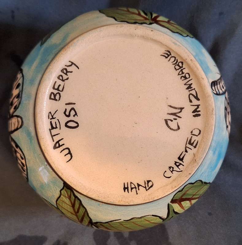 Water Berry Pottery Zimbabwe Lidded Sugar Bowl Butterfly Design