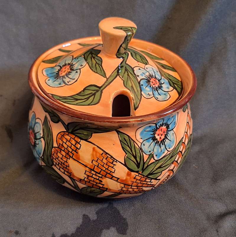 Water Berry Pottery Zimbabwe Lidded Sugar Bowl Dragonfly Design