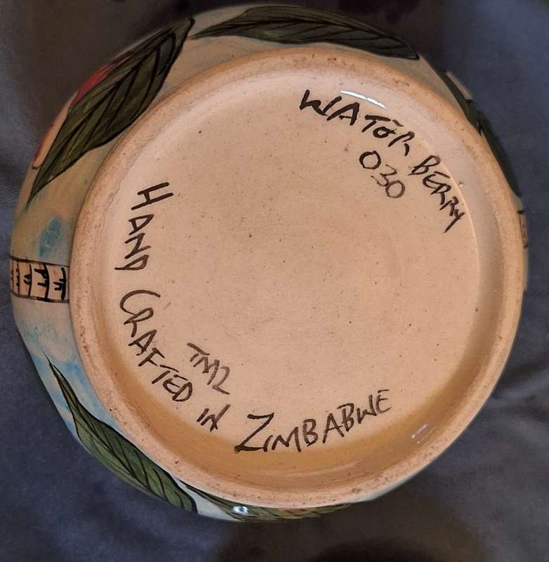 Water Berry Pottery Zimbabwe Lidded Sugar Bowl Dragonfly Design